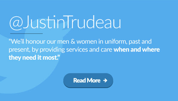 Justin Trudeau: 'We’ll honour our men & women in uniform, past and present, by providing services and care when and where they need it most.' Read more: