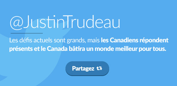 @JustinTrudeau :
Les défis actuels sont grands, mais les Canadiens répondent présents et le Canada bâtira un monde meilleur pour tous.

Partagez : 