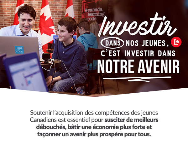 Investir dans notre avenir

Soutenir l'acquisition des compétences des jeunes Canadiens est essentiel pour susciter de meilleurs débouchés, bâtir une économie plus forte et façonner un avenir plus prospère pour tous.
